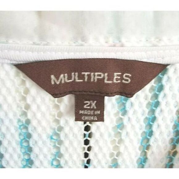 Multiples Women's Jacket Plus 2X Aqua-Tan-Red Multi Color Eyelet‎ Half Slv. NWOT - Picture 3 of 9